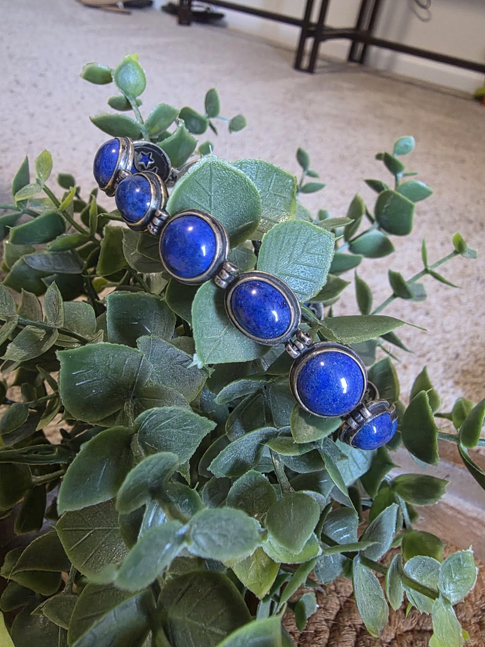 Vintage Silver Tone Lapis Lazuli Ovaacelet - Women Jewelry